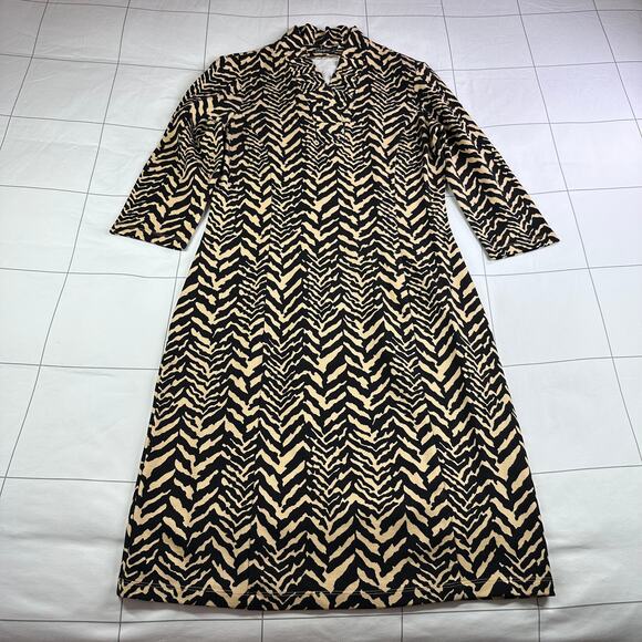 J.McLaughlin Dress Women Small Tan Black Terin Sheath Zebra Animal Print Classic - Picture 2 of 9